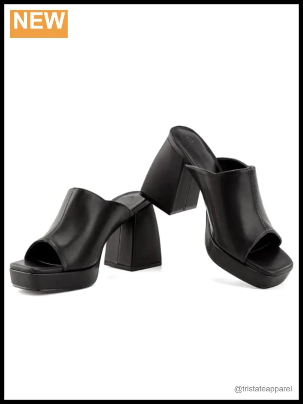 Chunky Platform Sandals Square Toe High Heel Slip On Mules PU Leather